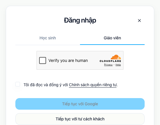 Màn hình đăng nhập với vai trò giáo viên